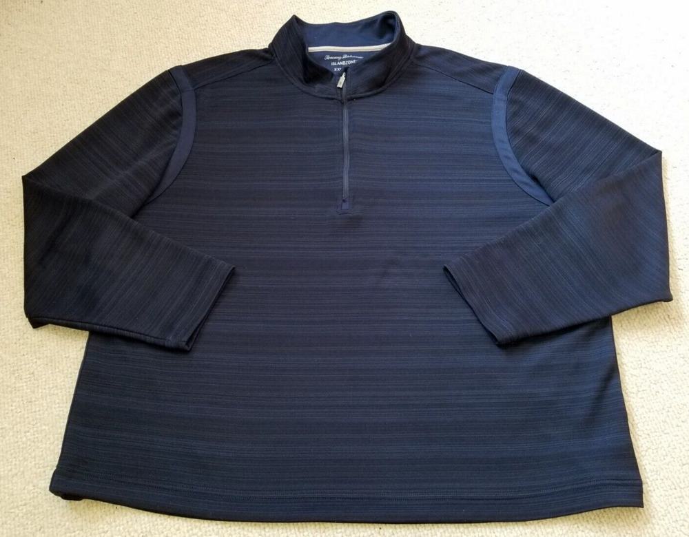 Mens Shirt-TOMMY BAHAMA-navy striped "Island Zone" 1/4 zip pullover preppy-XXL
